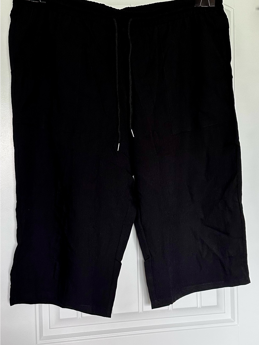 NWT Riyiper Linen Blend Wide Leg Crop Pants Black Elastic Waist - Picture 2 of 7